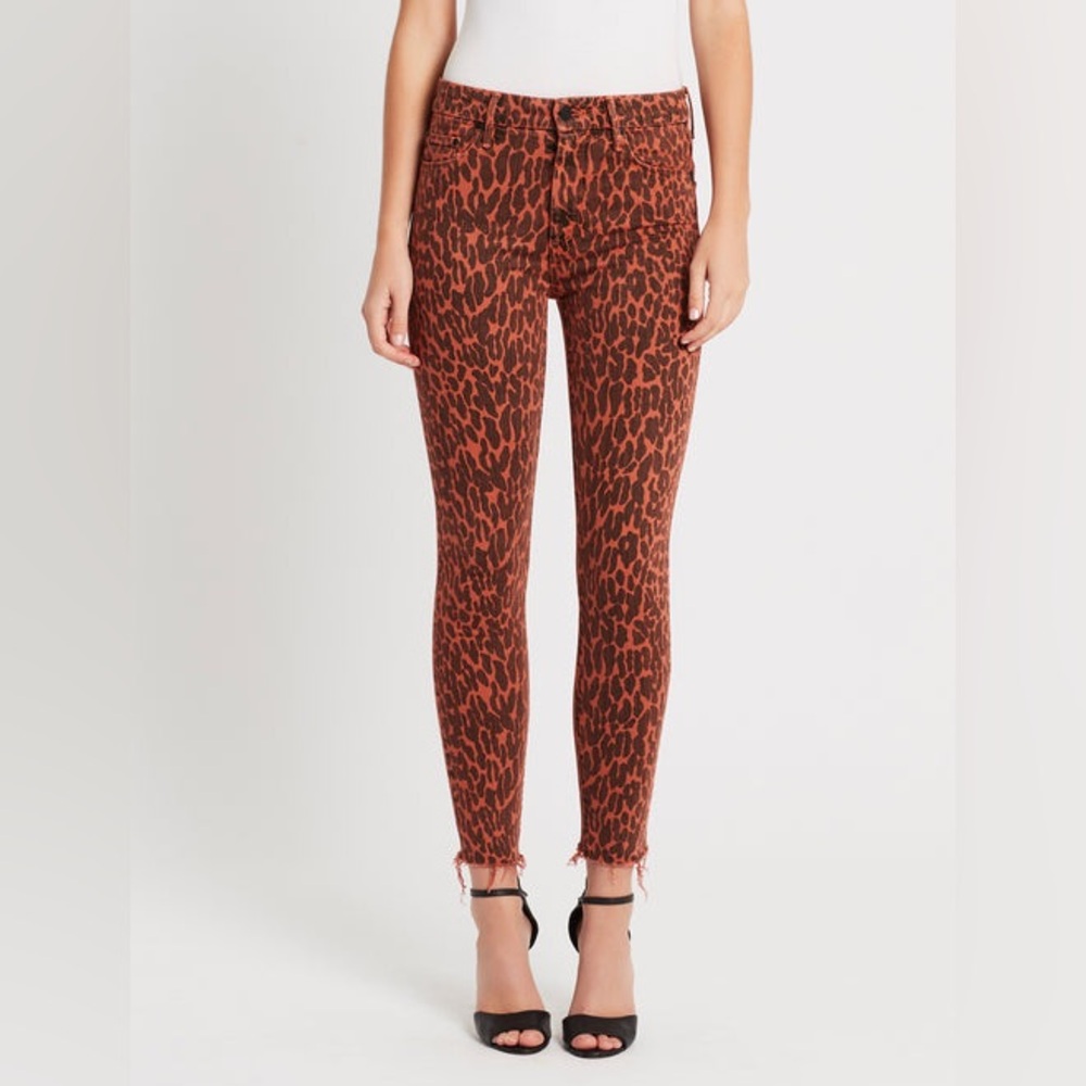 MOTHER Rust Leopard Print Skinny Jeans